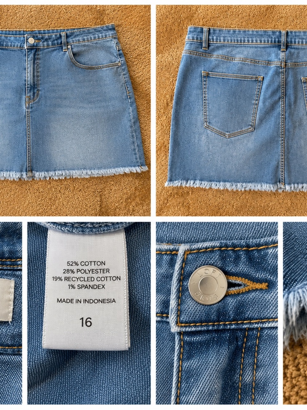 LOFT Plus Denim Mini Skirt Size 16 – Light Wash Raw Frayed Hem